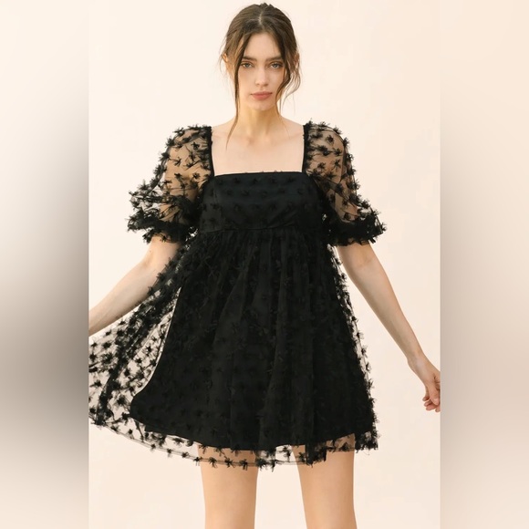 Storia Dresses & Skirts - STORIA Tulle Baby Doll Mini Dress 3D Floral Black Large